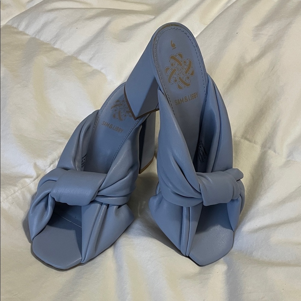 Sam & Libby | Jovanna | Baby Blue | Knotted | Open Toe | Mules/Heel | Size 6